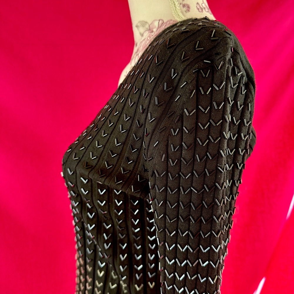 Black Beaded Ribbed Knit Long Sleeve Sweater Glam Party Belldini Small - Picture 6 of 17